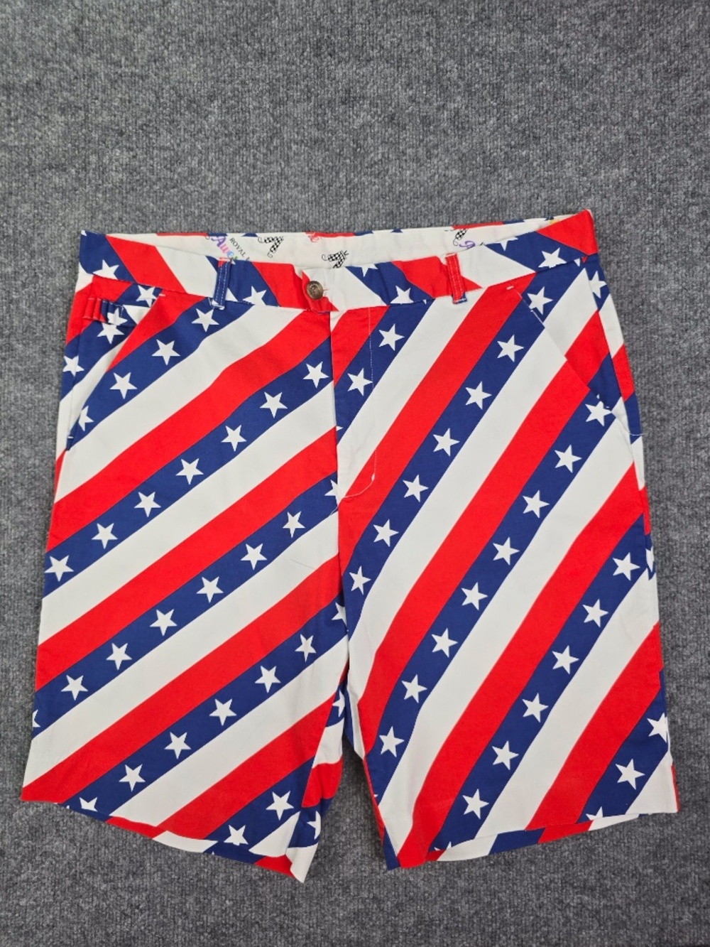 Royal & Awesome Men’s Pars & Stripes Patriotic Golf Shorts - Size 40